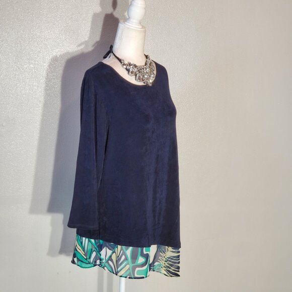 CHICO'S TRAVELESRS TUNIC BLUE LONG SLEEVE ACETATE SIZE 2(L) - Picture 4 of 9